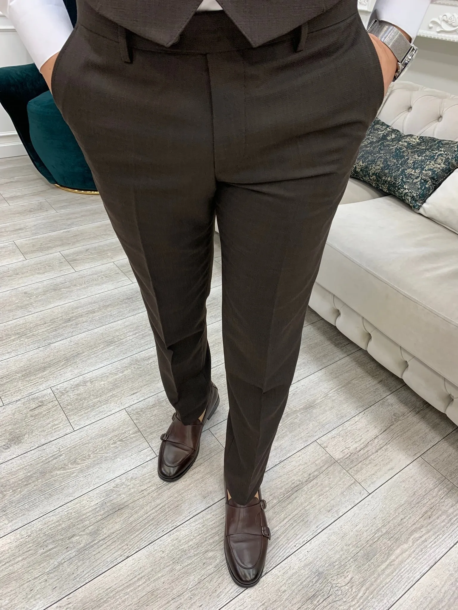 Nile Dark Brown Slim Fit Peak Lapel Suit for Every Occasion