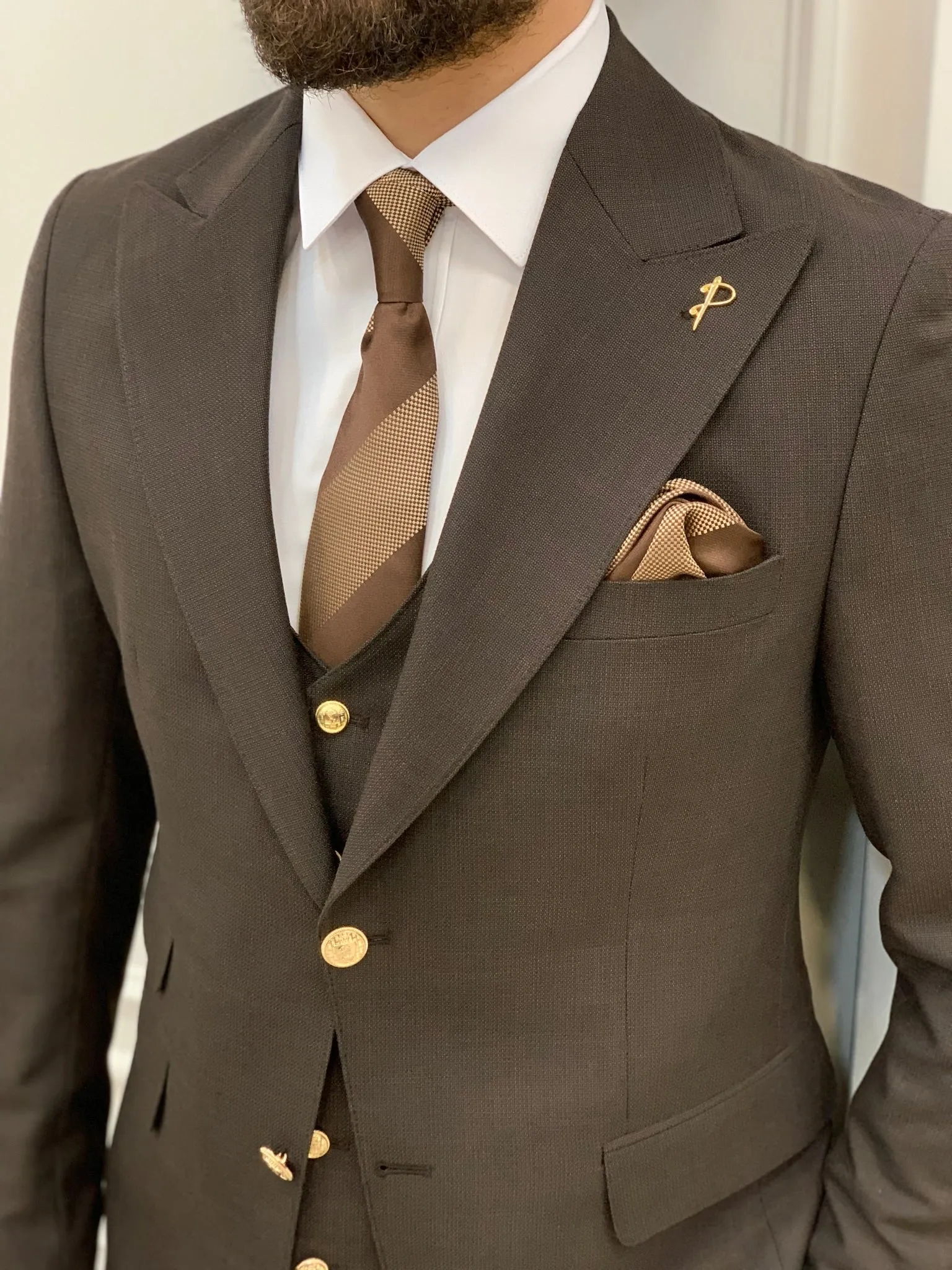 Nile Dark Brown Slim Fit Peak Lapel Suit for Every Occasion
