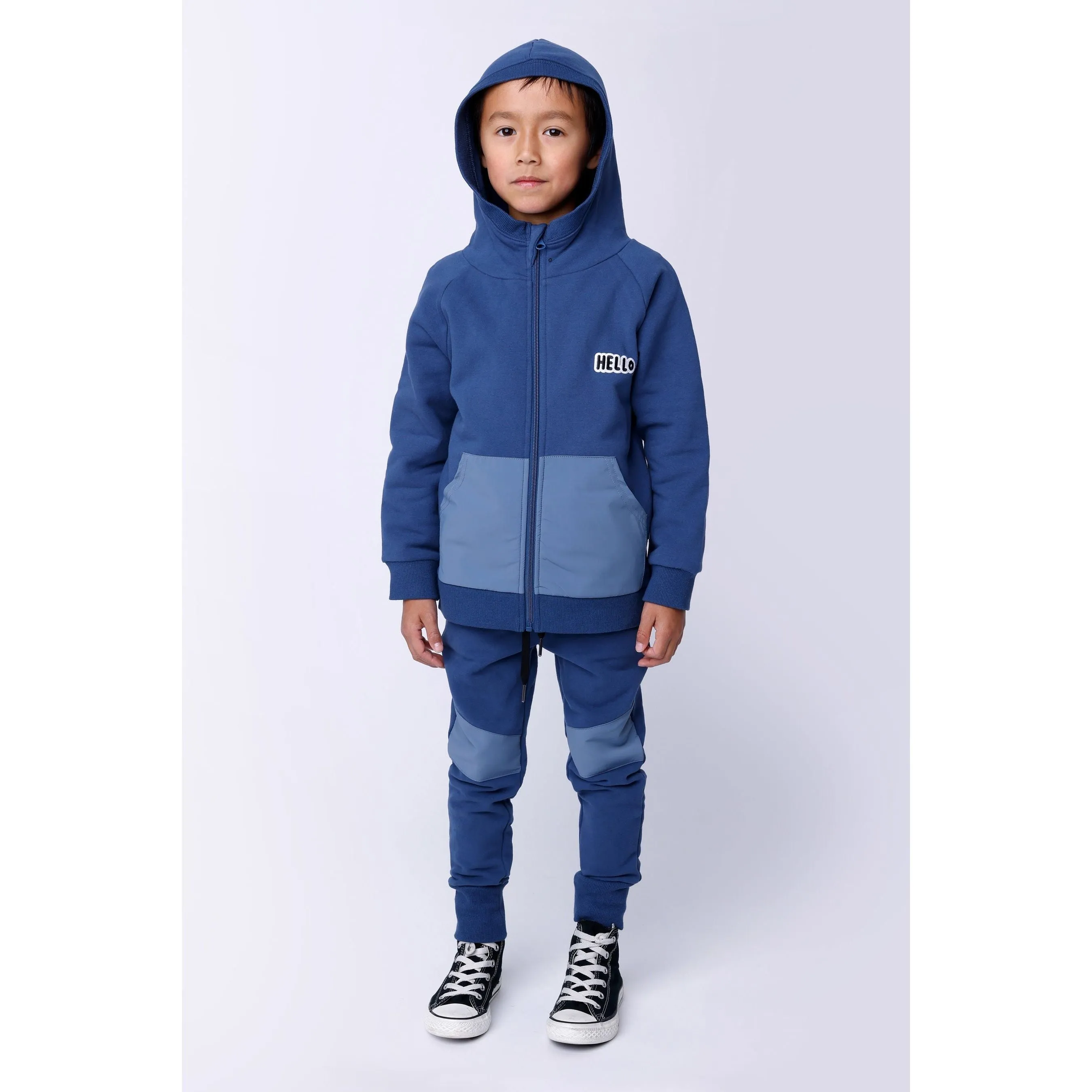 Nylon Patch Furry Trackies - Navy
