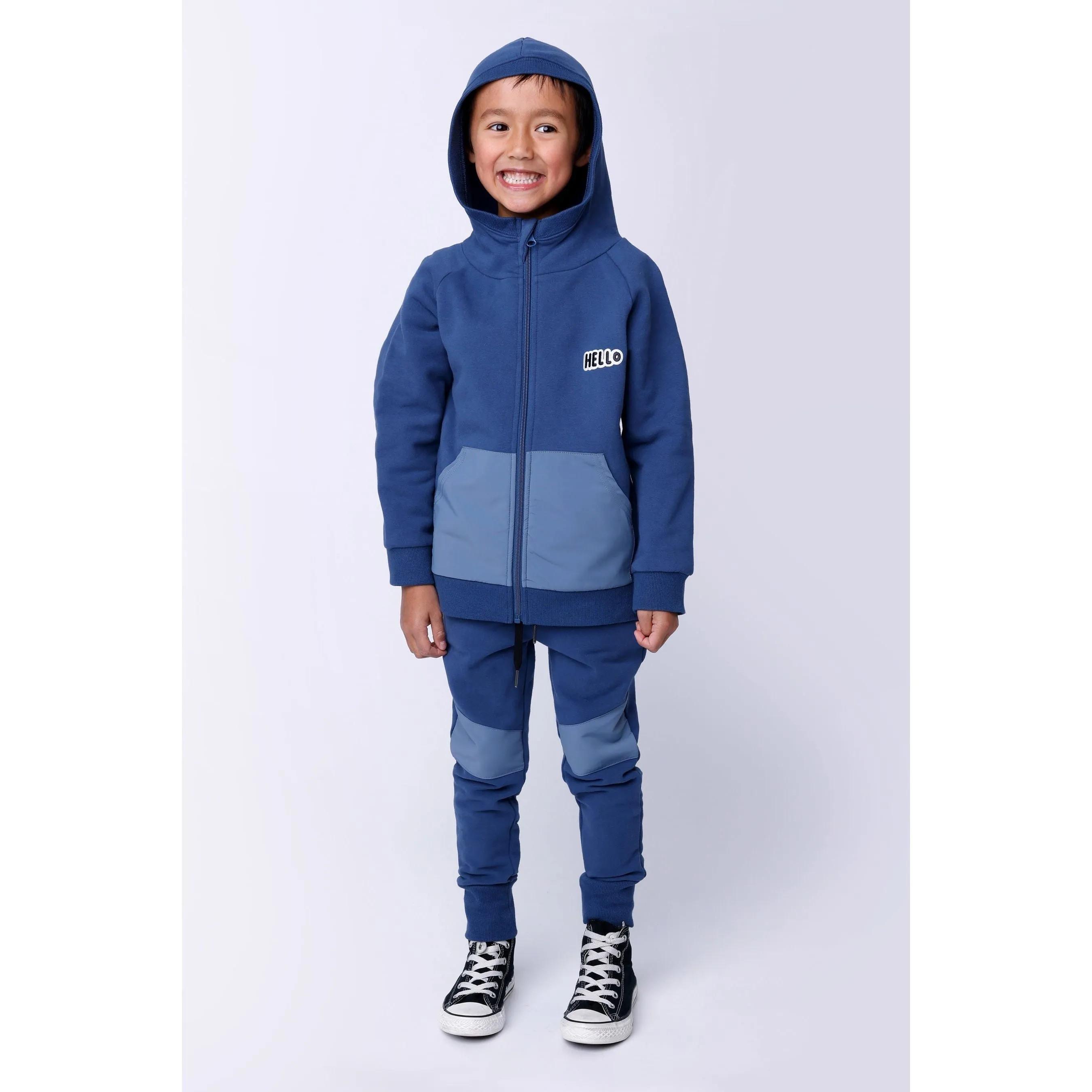 Nylon Patch Furry Trackies - Navy