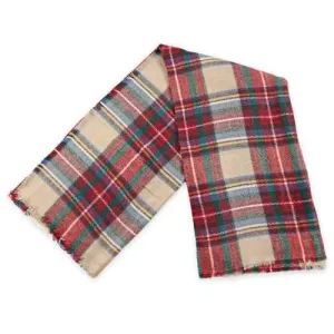 Old Classical  Grid Design Color Block Tassel Scarf for Unisex - Beige