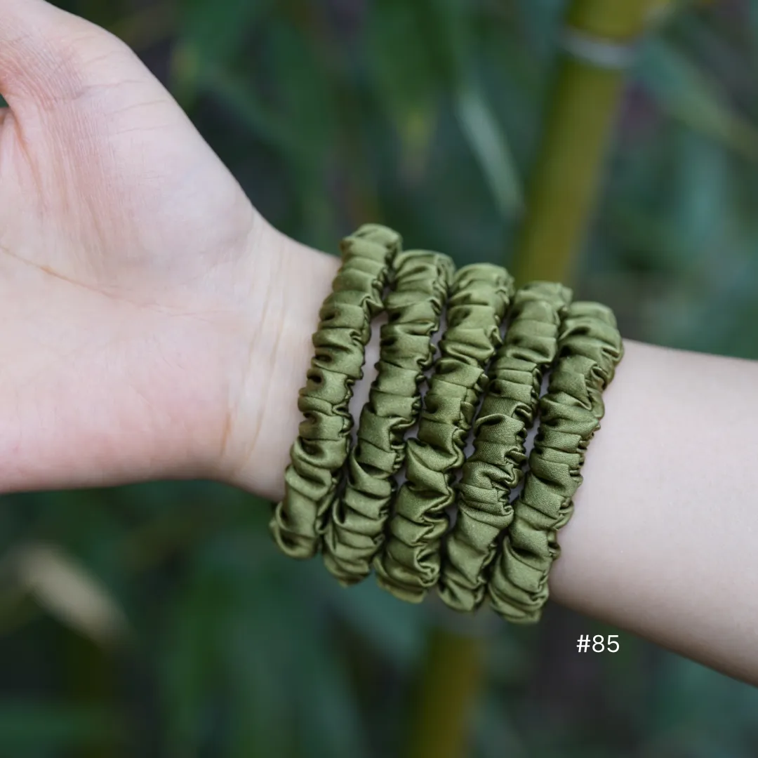 Olive green silk scrunchies mini