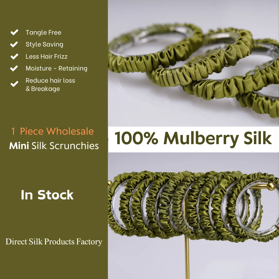 Olive green silk scrunchies mini