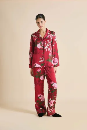 Olivia von Halle Lila Tardieu Red Floral Silk  Pajama Set