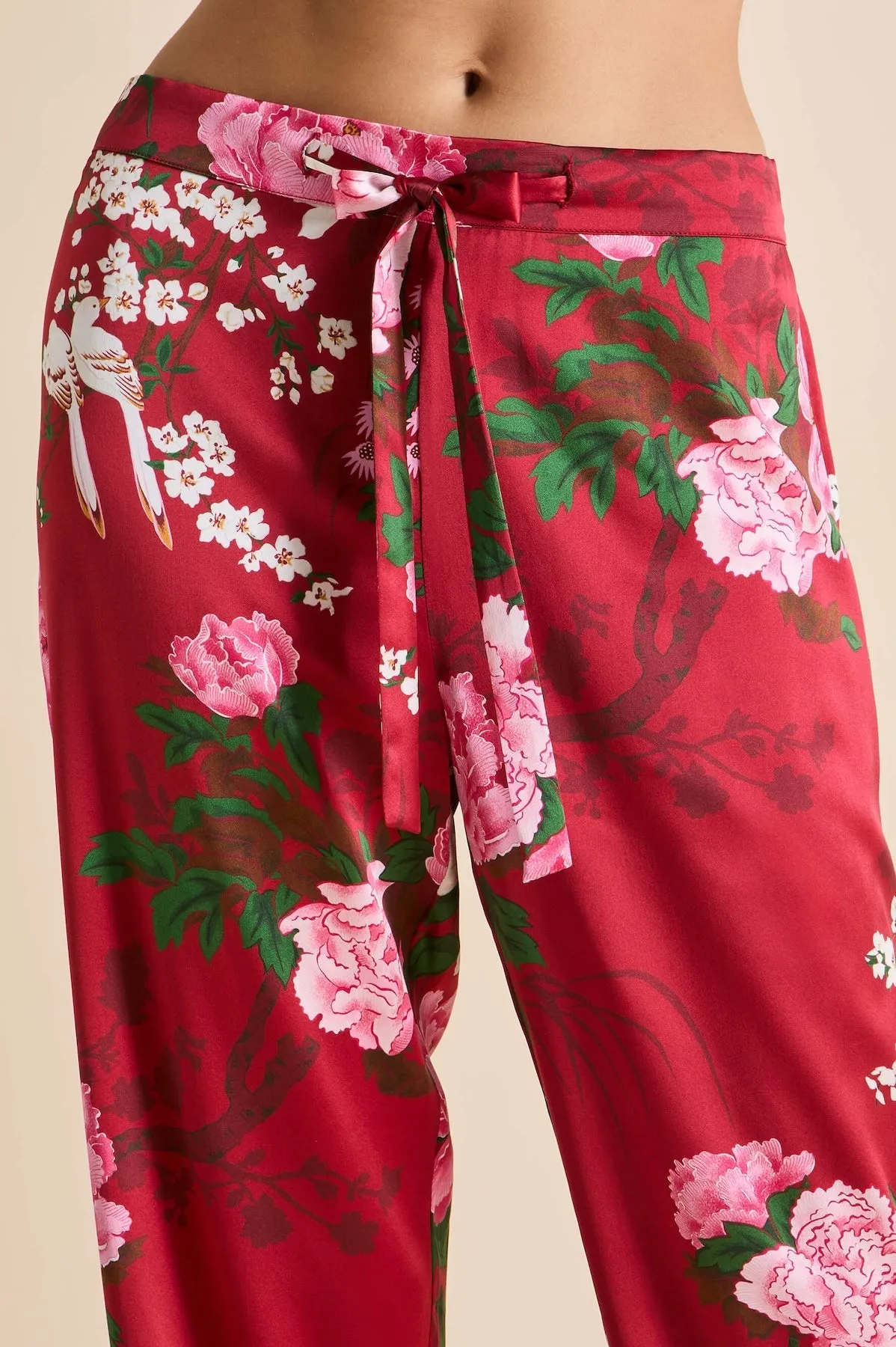 Olivia von Halle Lila Tardieu Red Floral Silk  Pajama Set