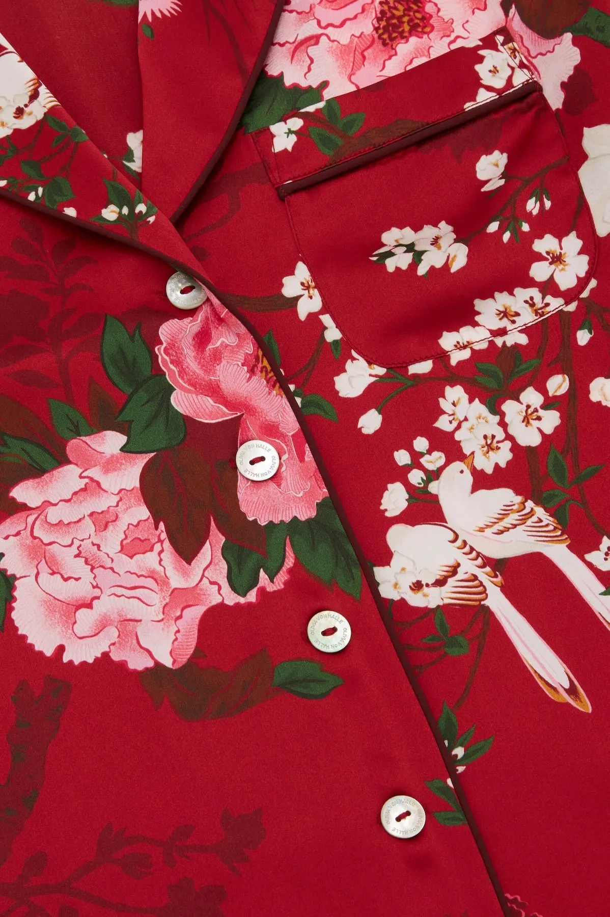 Olivia von Halle Lila Tardieu Red Floral Silk  Pajama Set