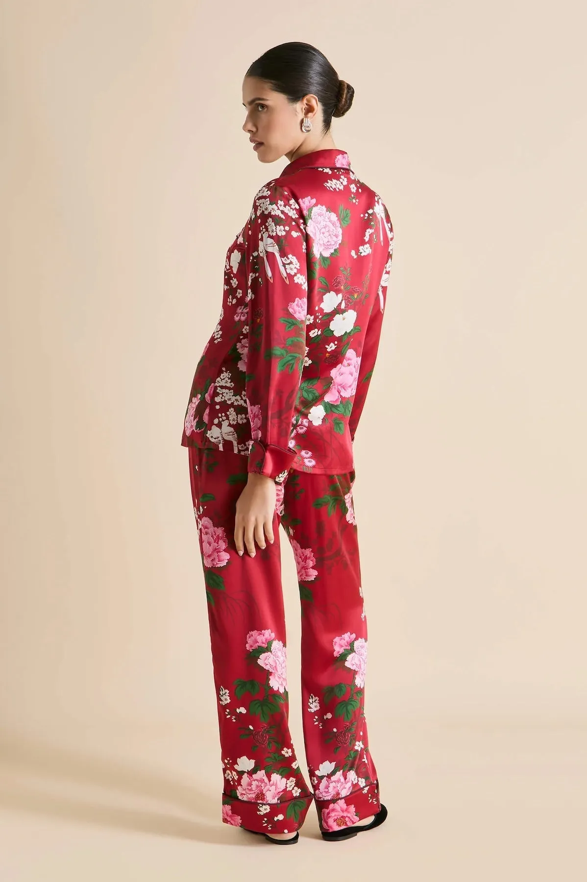 Olivia von Halle Lila Tardieu Red Floral Silk  Pajama Set