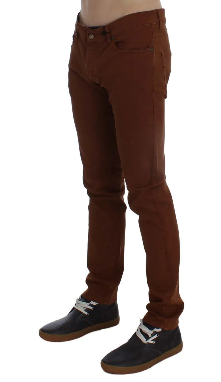 Orange Cotton Stretch Slim Fit Pants