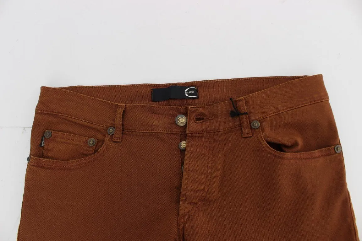 Orange Cotton Stretch Slim Fit Pants