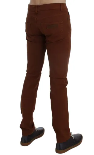 Orange Cotton Stretch Slim Fit Pants