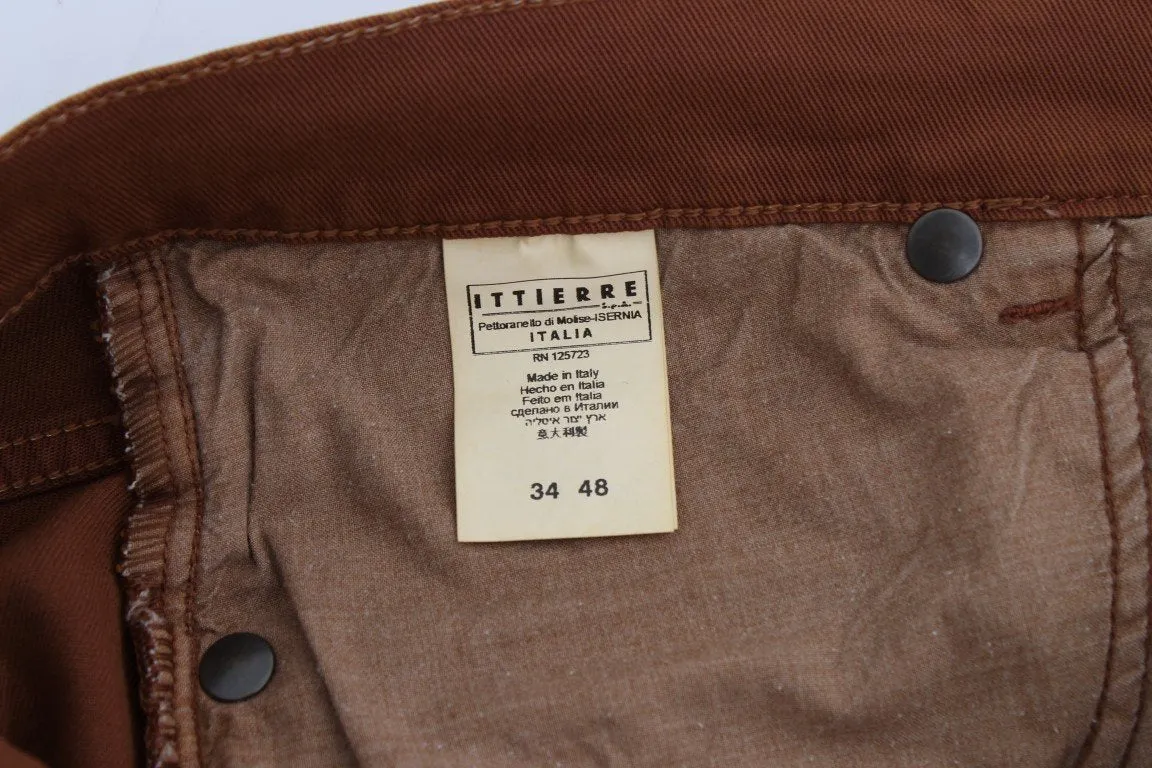Orange Cotton Stretch Slim Fit Pants