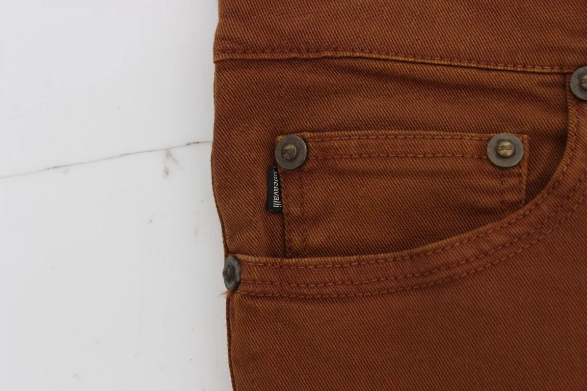 Orange Cotton Stretch Slim Fit Pants
