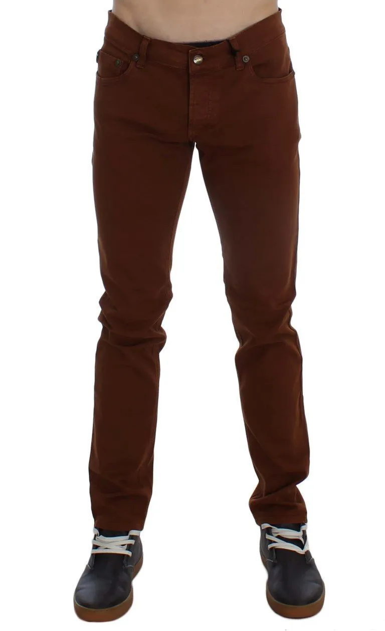 Orange Cotton Stretch Slim Fit Pants