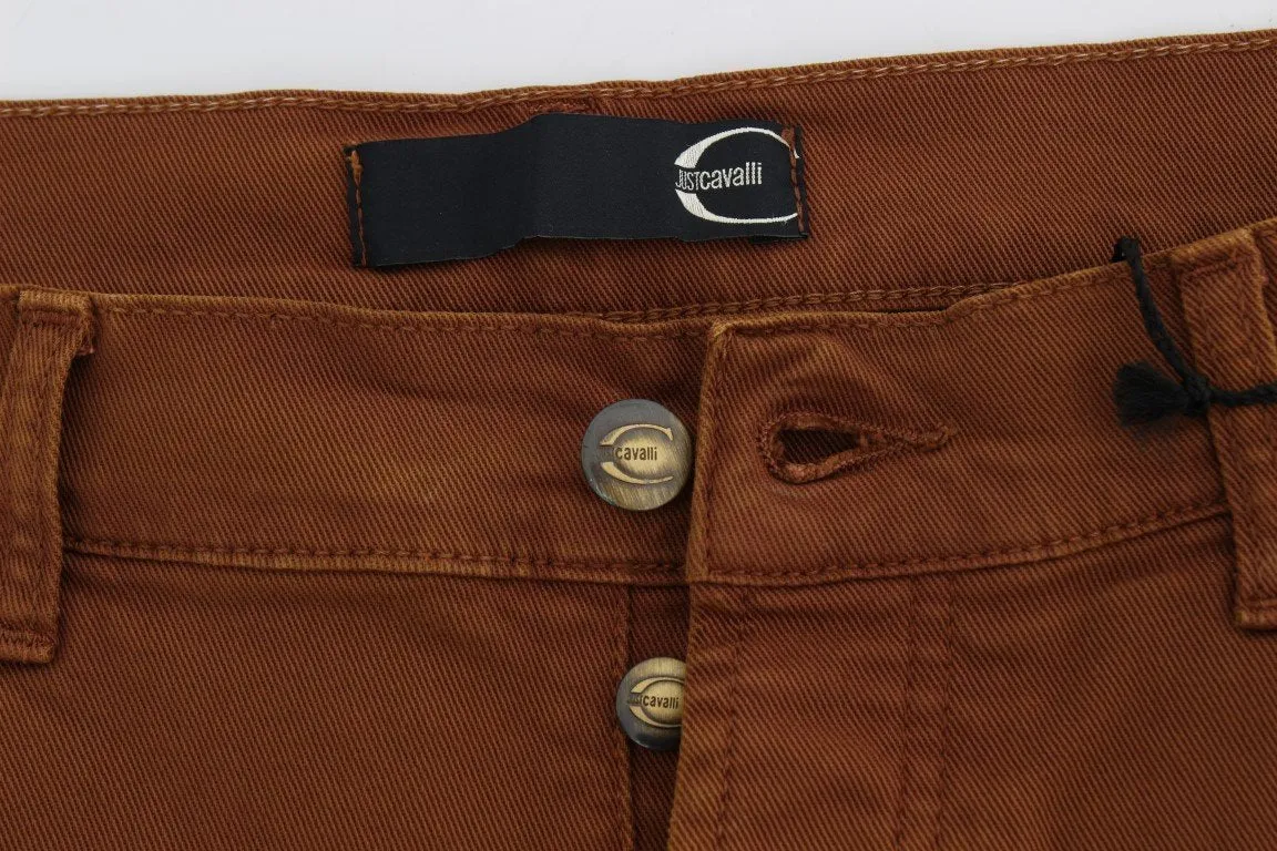 Orange Cotton Stretch Slim Fit Pants