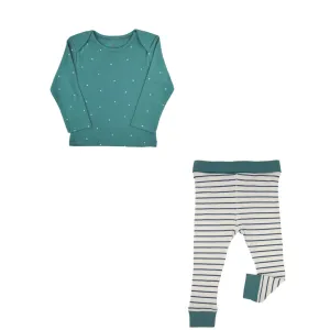 Organic Play/PJ Set - Teal & Stripe Leggings
