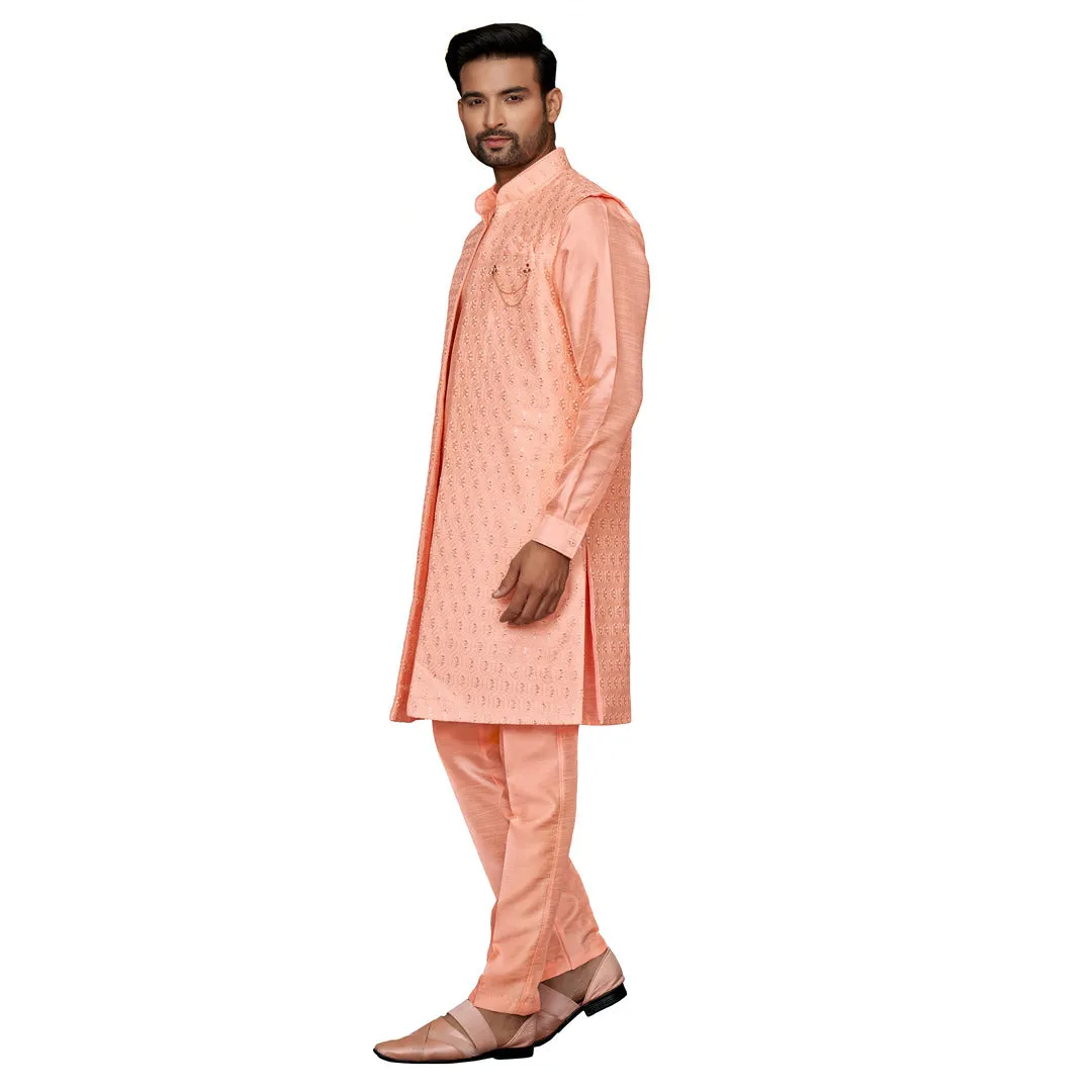 Peach Silk IndoWestern for Men