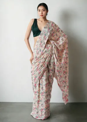 Peach Spun Silk Saree With Blouse Piece