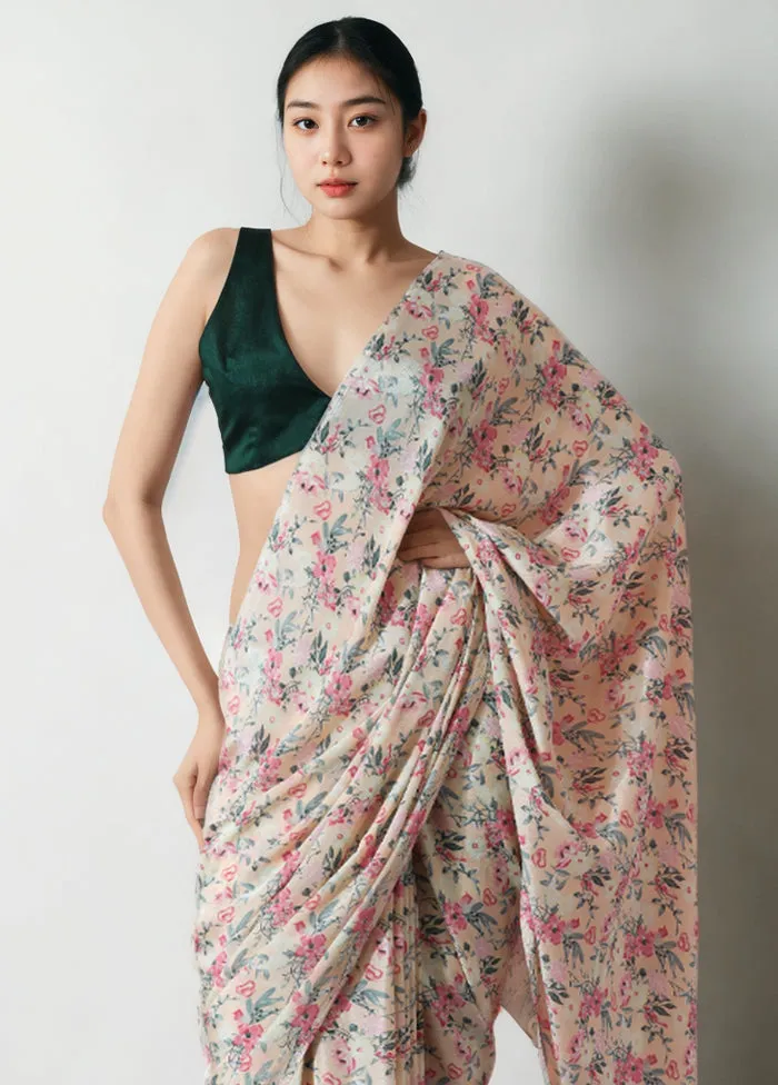 Peach Spun Silk Saree With Blouse Piece