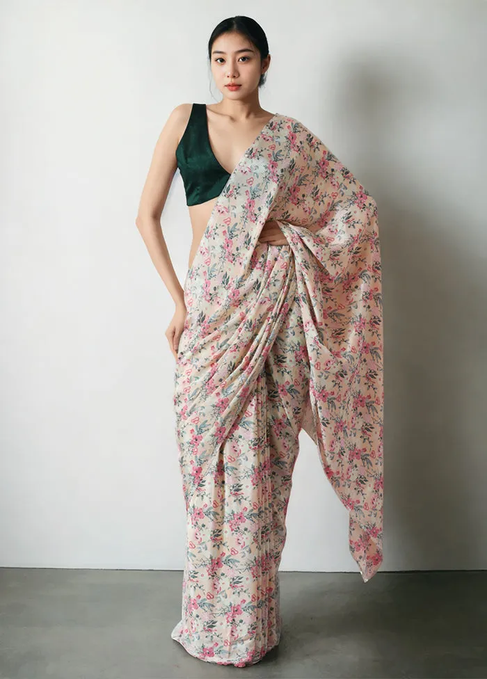 Peach Spun Silk Saree With Blouse Piece