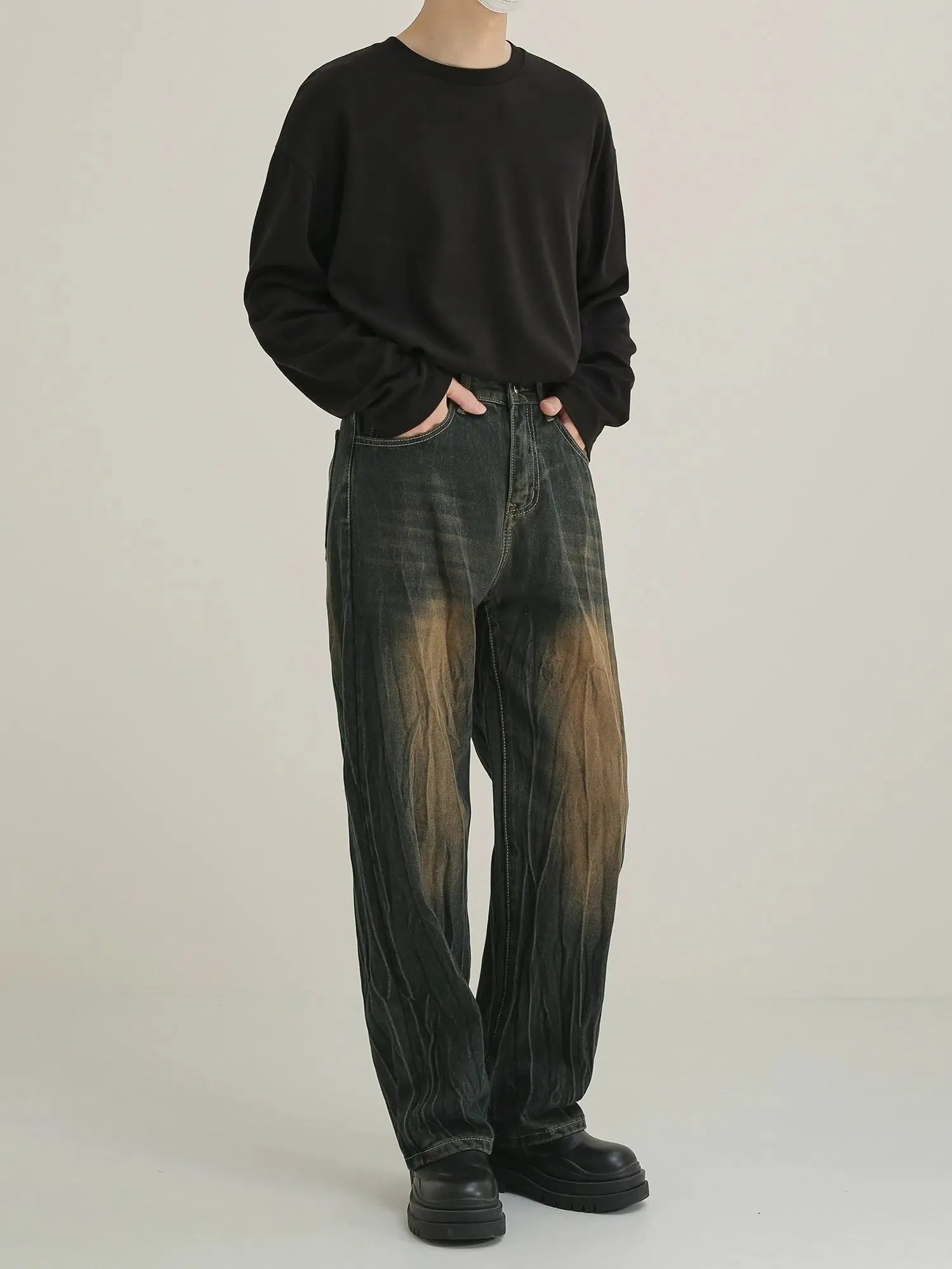 Peated Straight-leg Jeans