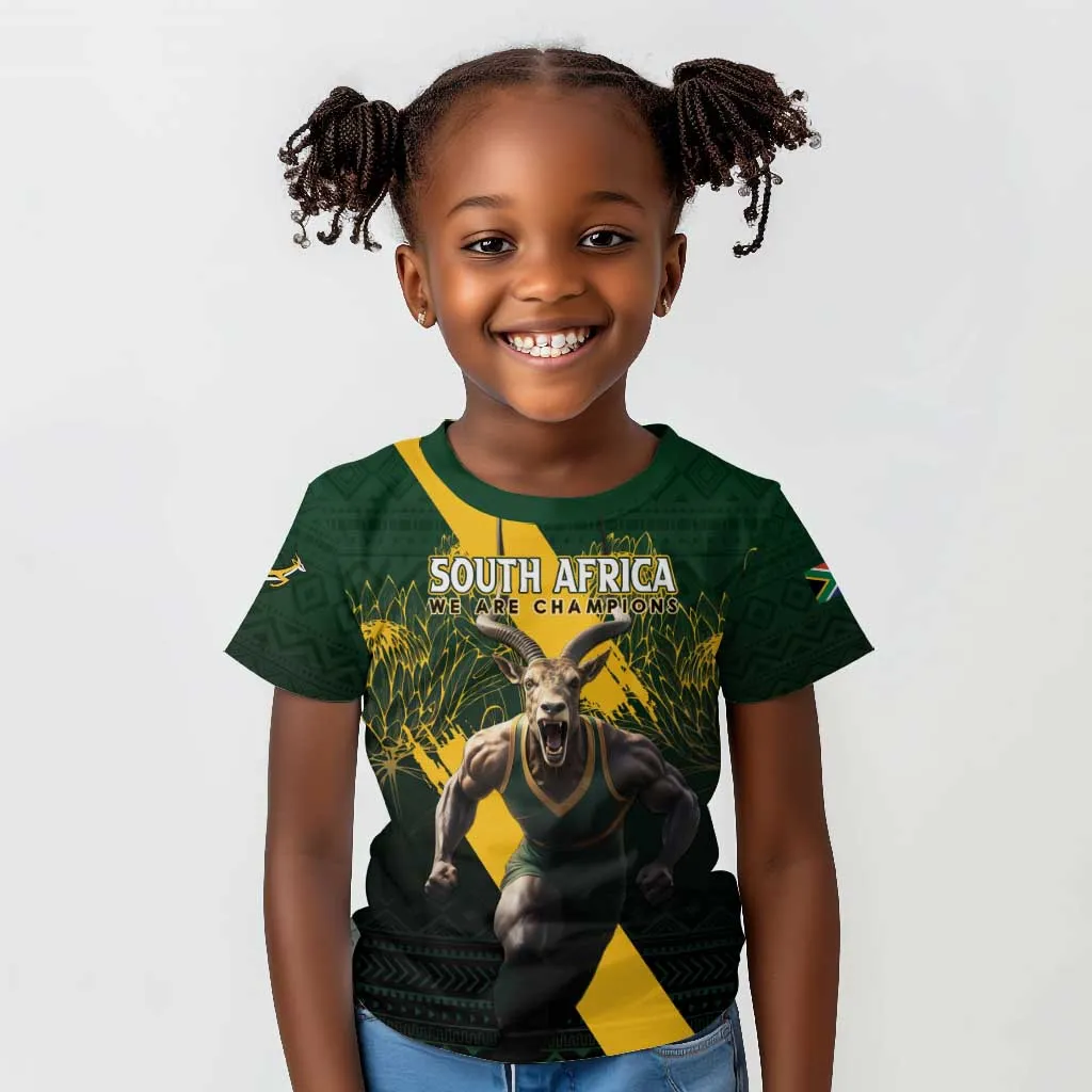 Personalised South Africa Rugby Kid T shirt Proud Bokke We Are Champions LT7