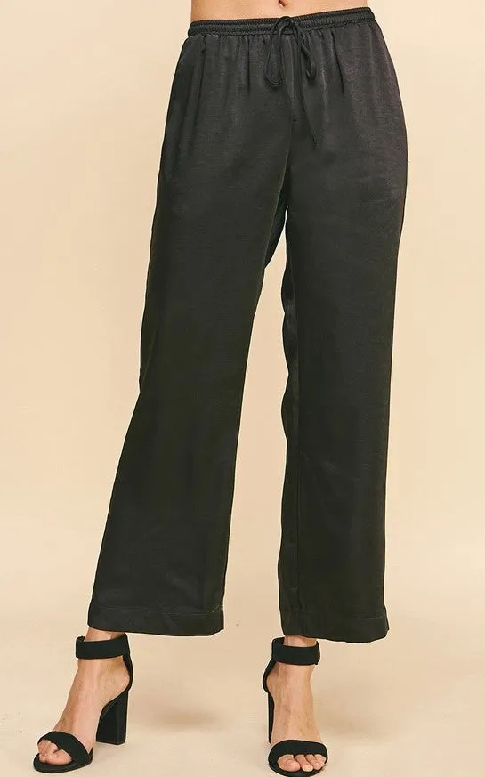 Pinch Black Satin Straight Leg Pants