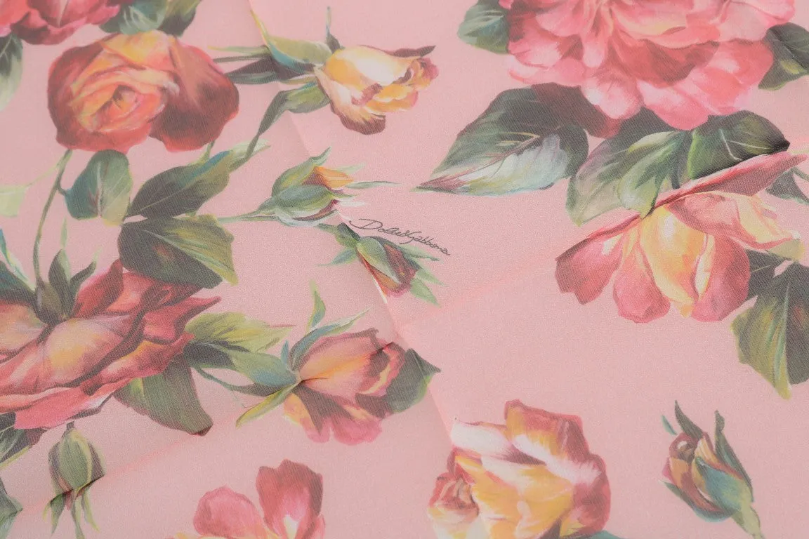 Pink Floral Roses Silk Scarf