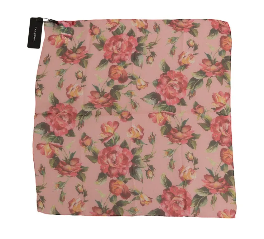 Pink Floral Roses Silk Scarf