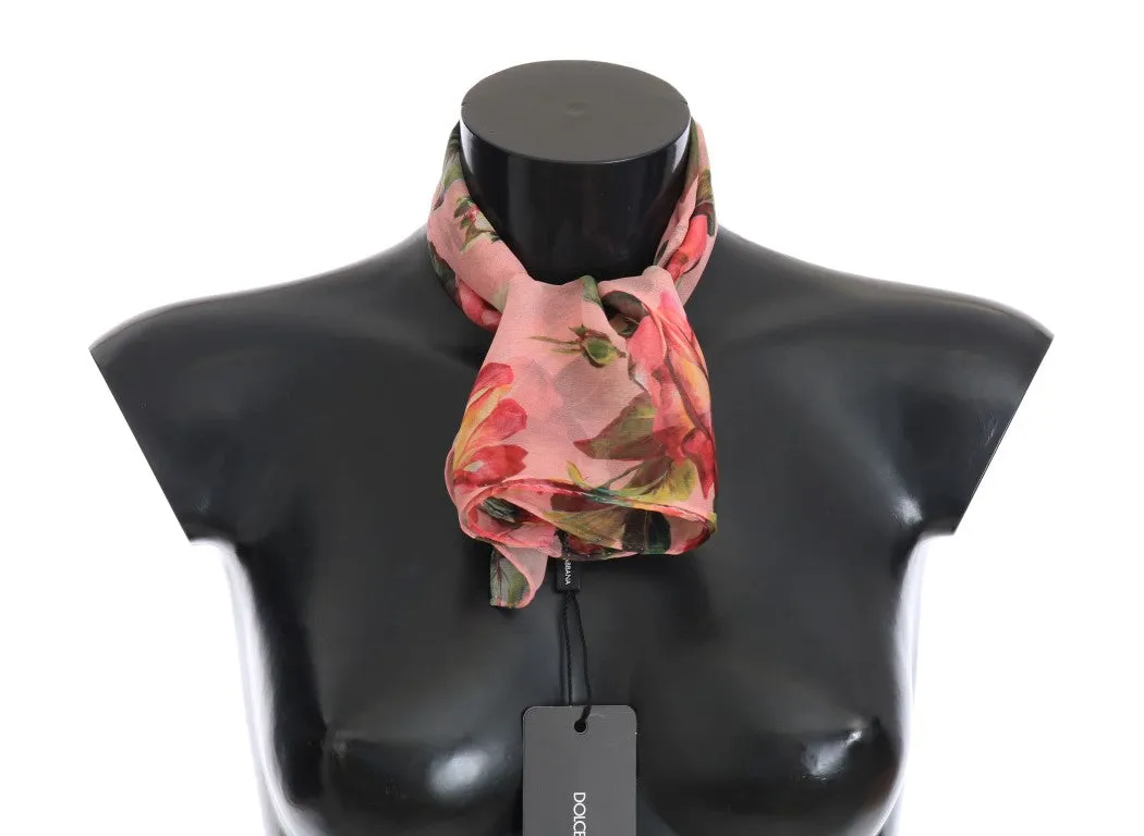 Pink Floral Roses Silk Scarf