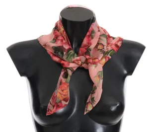 Pink Floral Roses Silk Scarf
