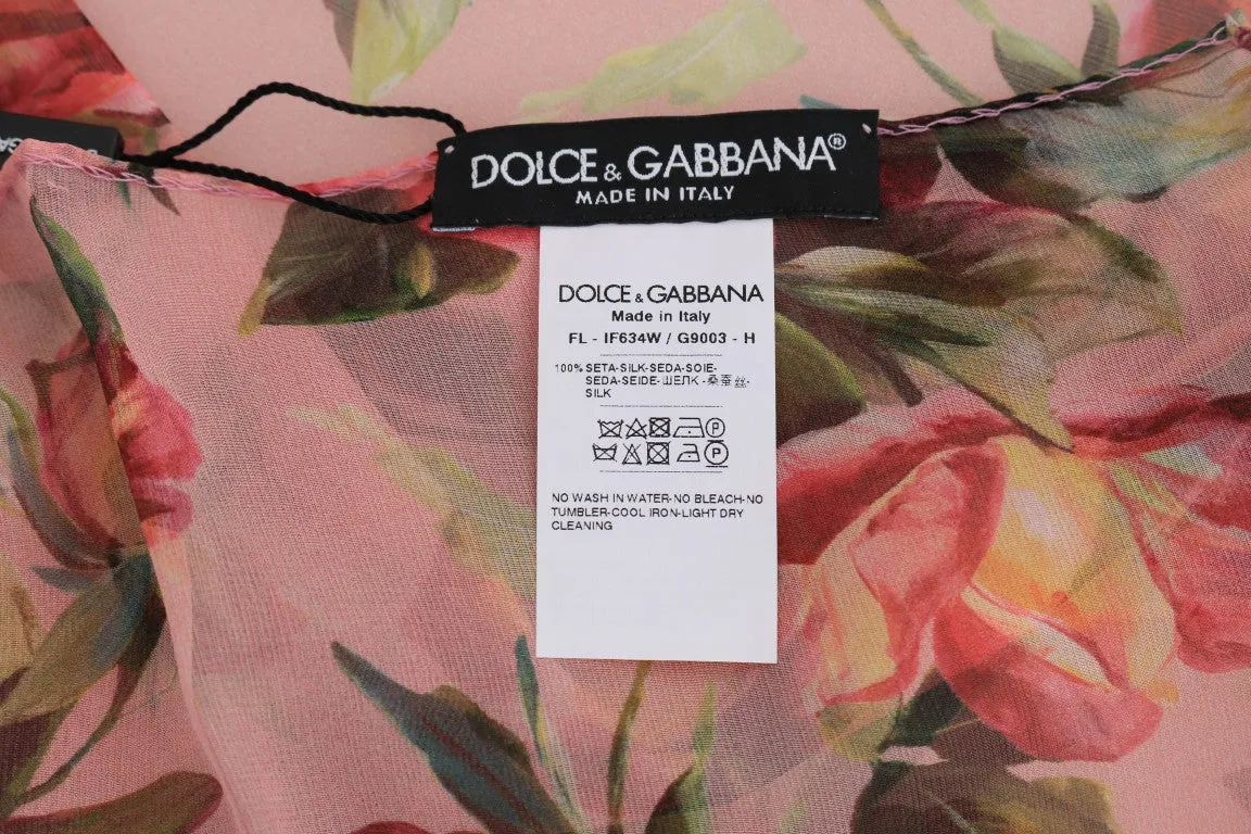 Pink Floral Roses Silk Scarf