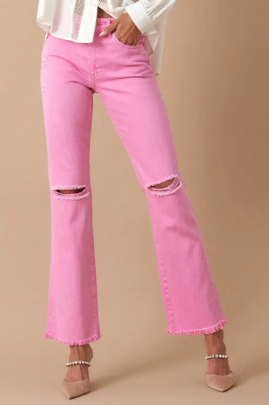 Pink High Rise Slim Straight Leg Jeans
