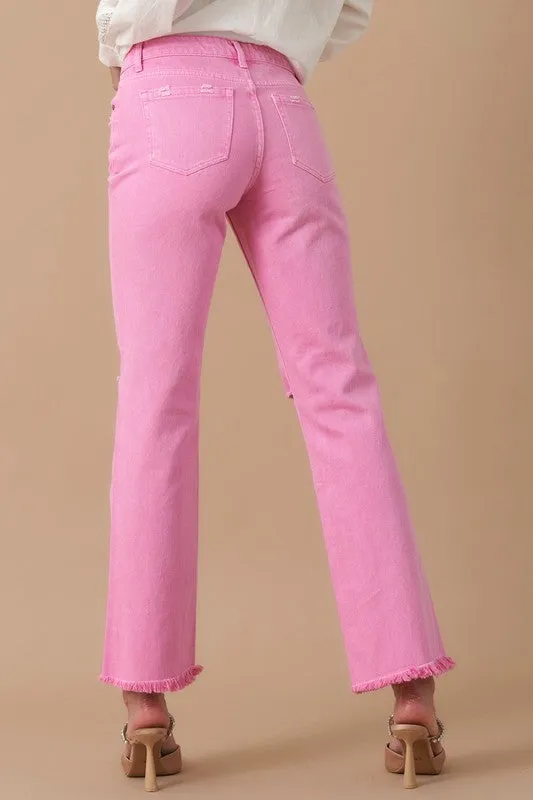 Pink High Rise Slim Straight Leg Jeans