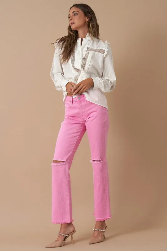 Pink High Rise Slim Straight Leg Jeans