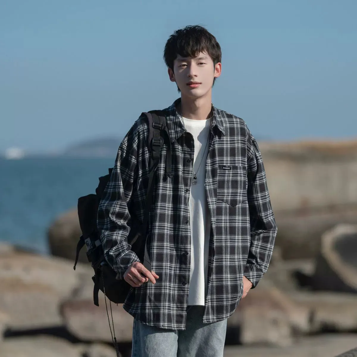 Plaid Long-sleeve Retro Shirt Jacket