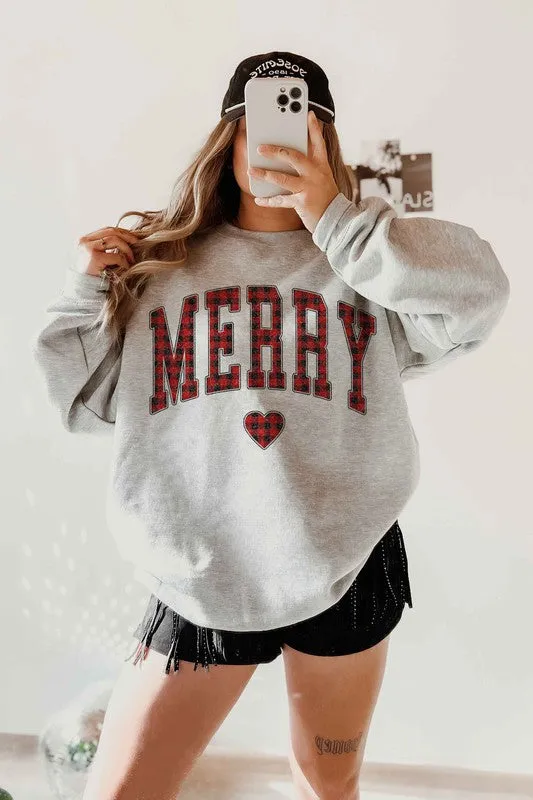 PLAID MERRY CHRISTMAS GRAPHIC SWEATSHIRT
