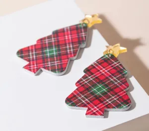 Plaid tree earrings