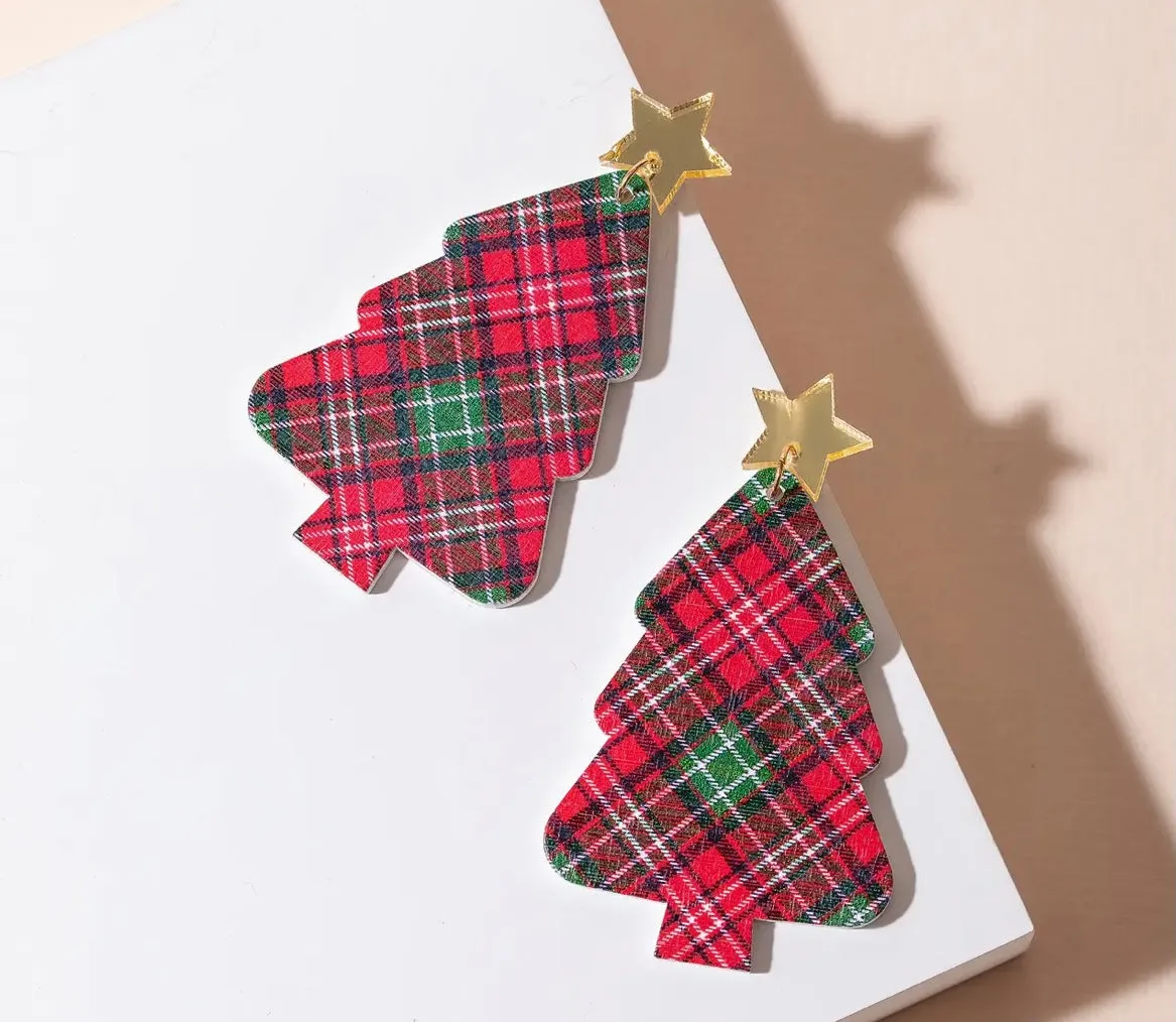 Plaid tree earrings