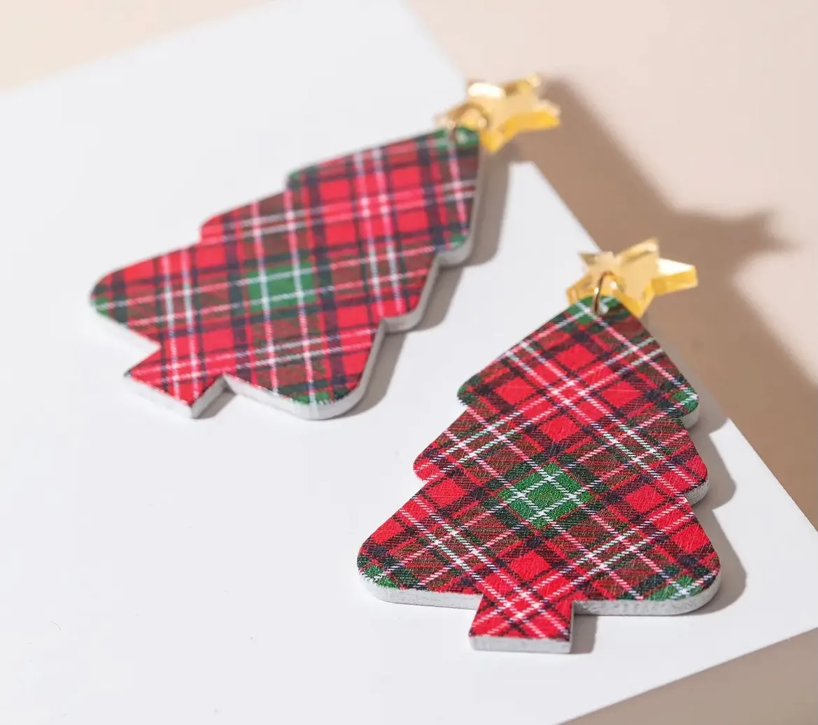 Plaid tree earrings