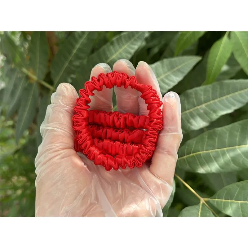 Pomegranate red silk scrunchies mini