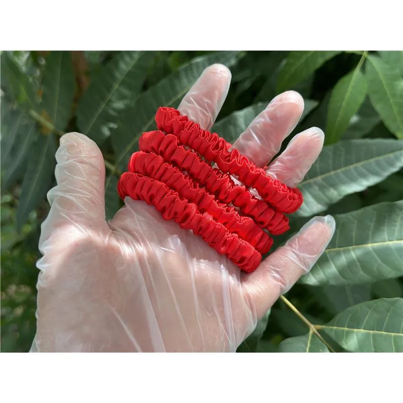 Pomegranate red silk scrunchies mini