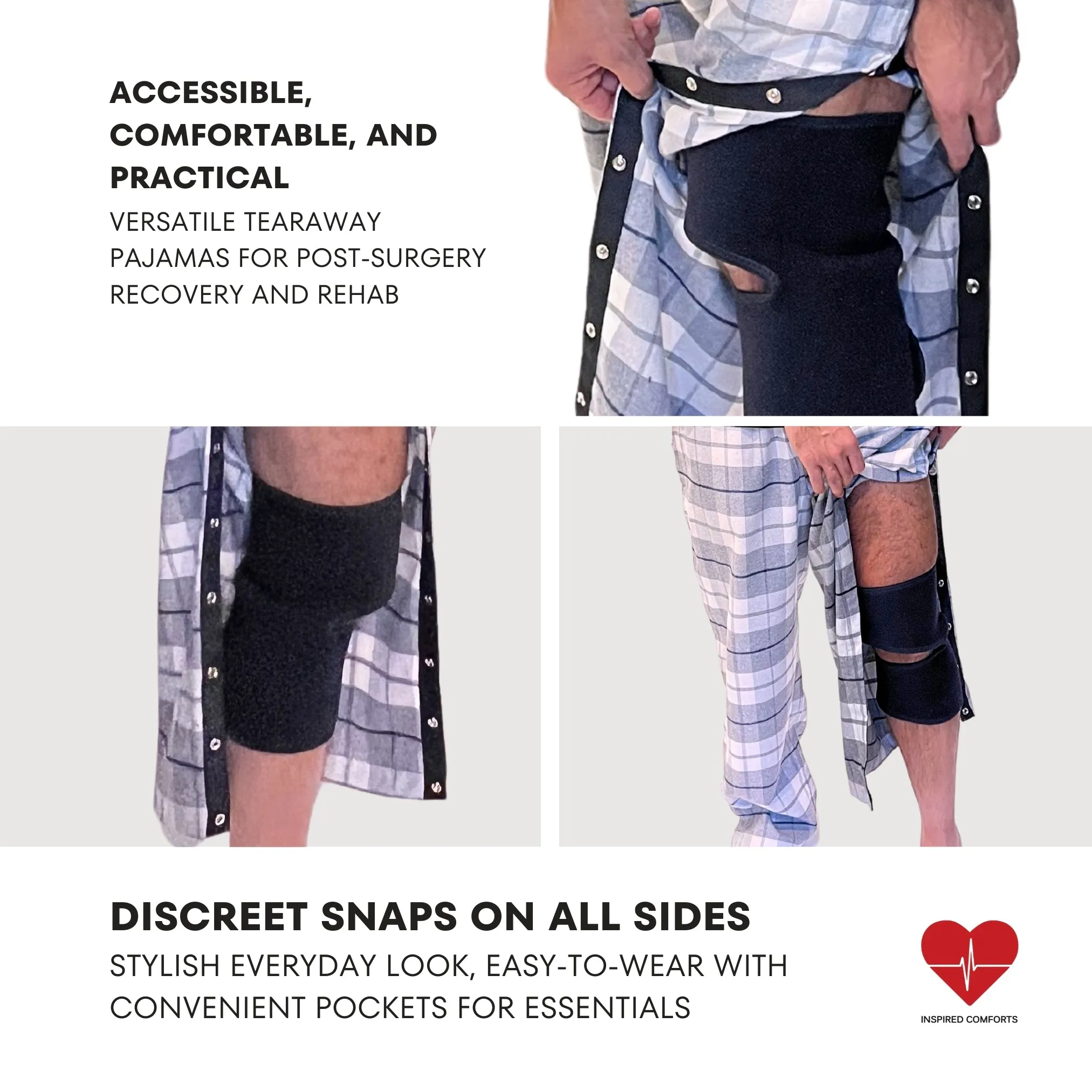 Post Surgery Recovery Unisex Tearaway Flannel Pajamas