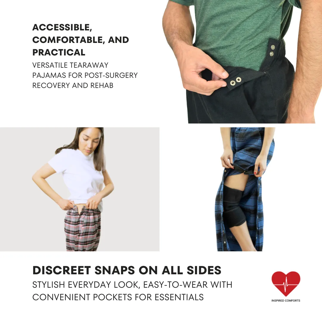 Post Surgery Recovery Unisex Tearaway Flannel Pajamas