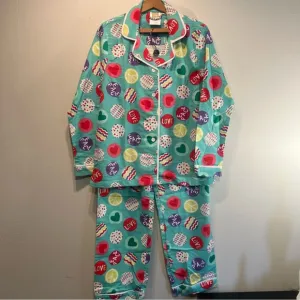 Pottery Barn Teen Pajama Set Size Small 2 piece Flannel Cotton Love Peace Heart