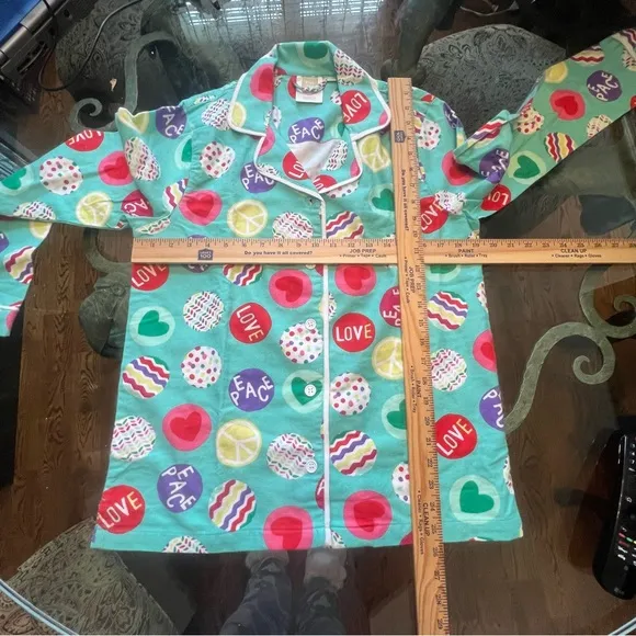 Pottery Barn Teen Pajama Set Size Small 2 piece Flannel Cotton Love Peace Heart