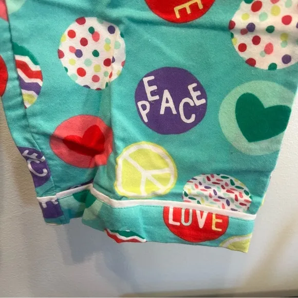 Pottery Barn Teen Pajama Set Size Small 2 piece Flannel Cotton Love Peace Heart