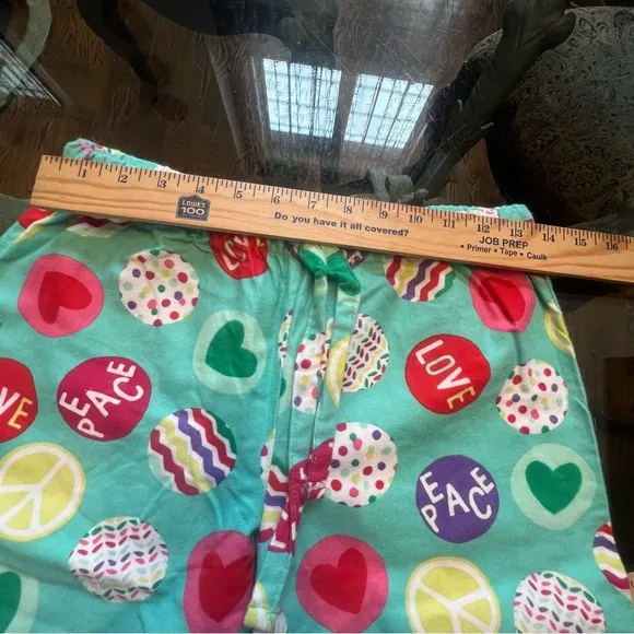 Pottery Barn Teen Pajama Set Size Small 2 piece Flannel Cotton Love Peace Heart