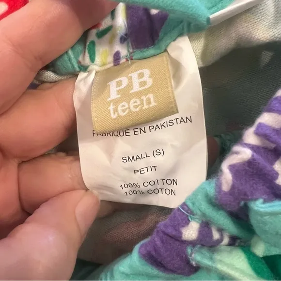 Pottery Barn Teen Pajama Set Size Small 2 piece Flannel Cotton Love Peace Heart