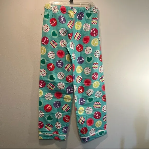 Pottery Barn Teen Pajama Set Size Small 2 piece Flannel Cotton Love Peace Heart