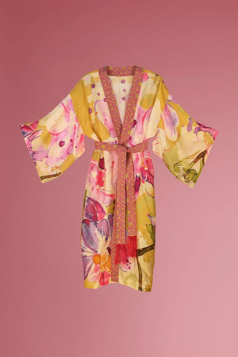 Powder Mustard Orchid Kimono Gown